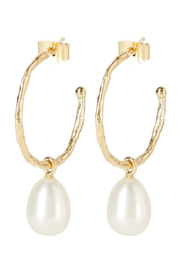 Oliver Bonas Maya Stone Charm Drop Gold Plated Hoop Earrings