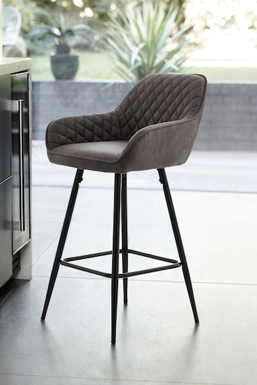 Monza Faux Leather Peppercorn Brown Hamilton Fixed Height Kitchen Bar Stool