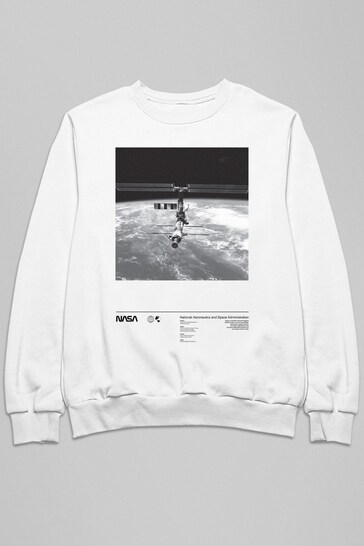 All + Every White NASA International Space Station Black And White Mens Sweatshirt