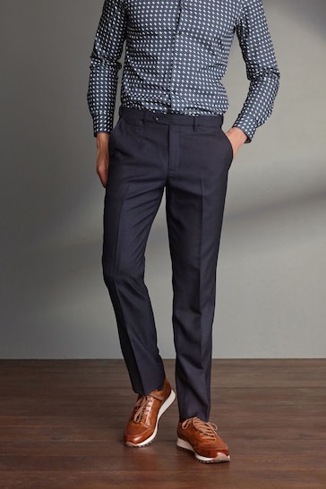 Navy Blue Signature 100% Wool Trousers With Motion Flex Waistband