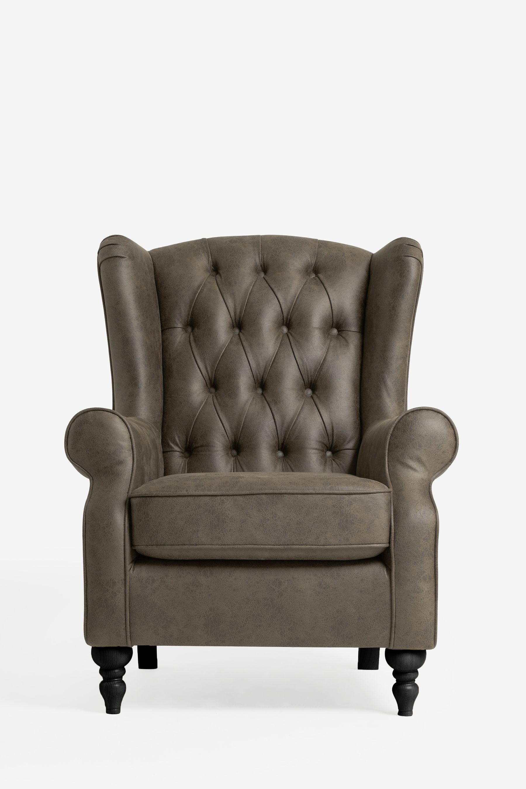 Monza Faux Leather Peppercorn Brown Sherlock Button Armchair