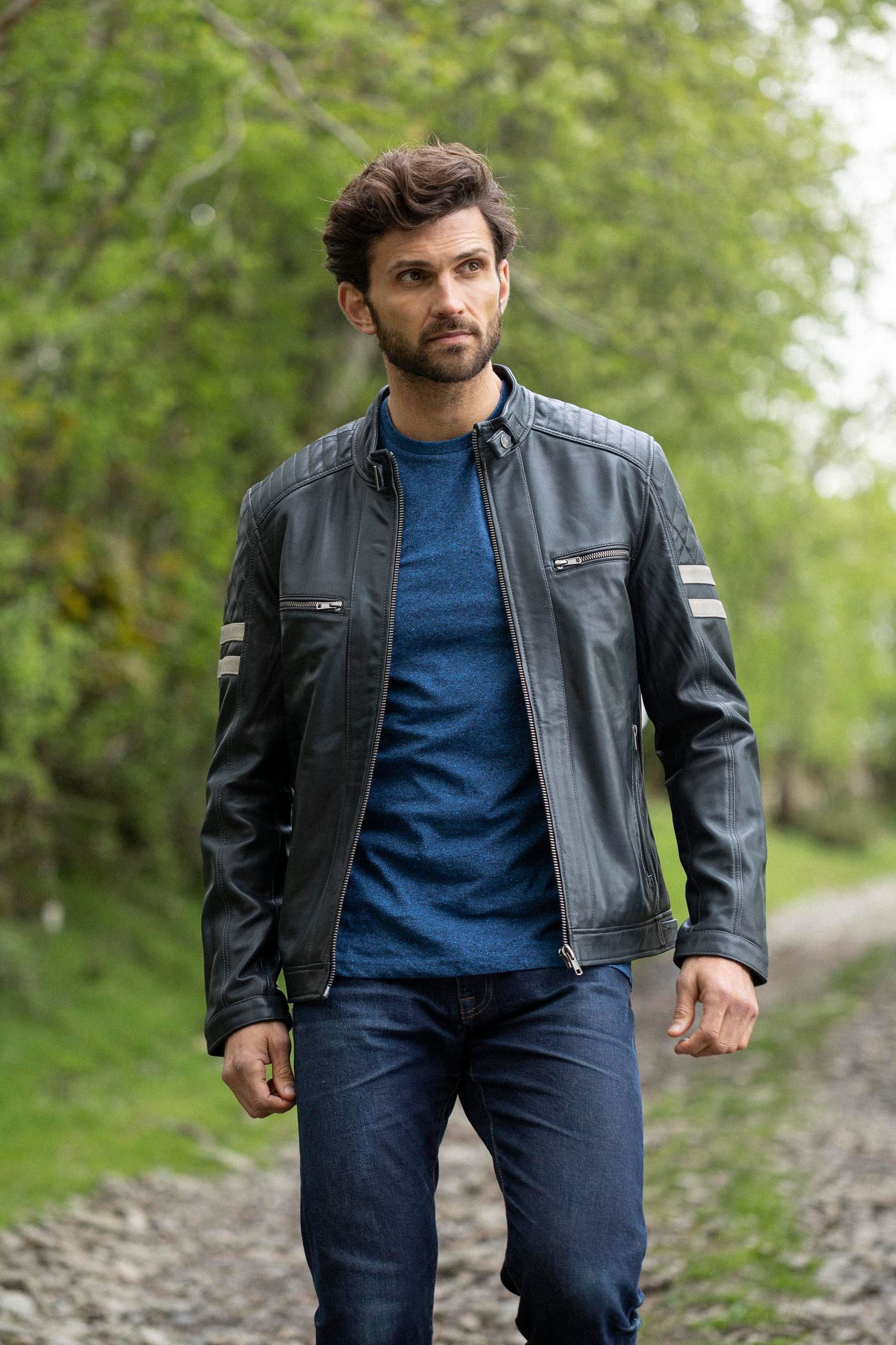 Lakeland Leather Navy Charlie Leather Biker Jacket