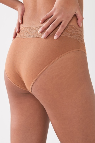 Caramel High Leg Cotton and Lace Knickers 4 Pack