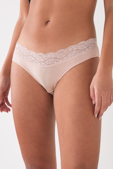 Blush High Leg Cotton and Lace Knickers 4 Pack