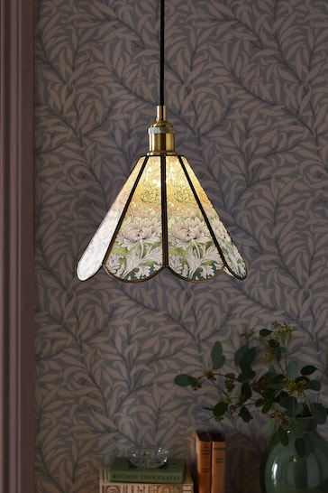 Morris & Co Green Chrysanthemum Glass Pendant Light