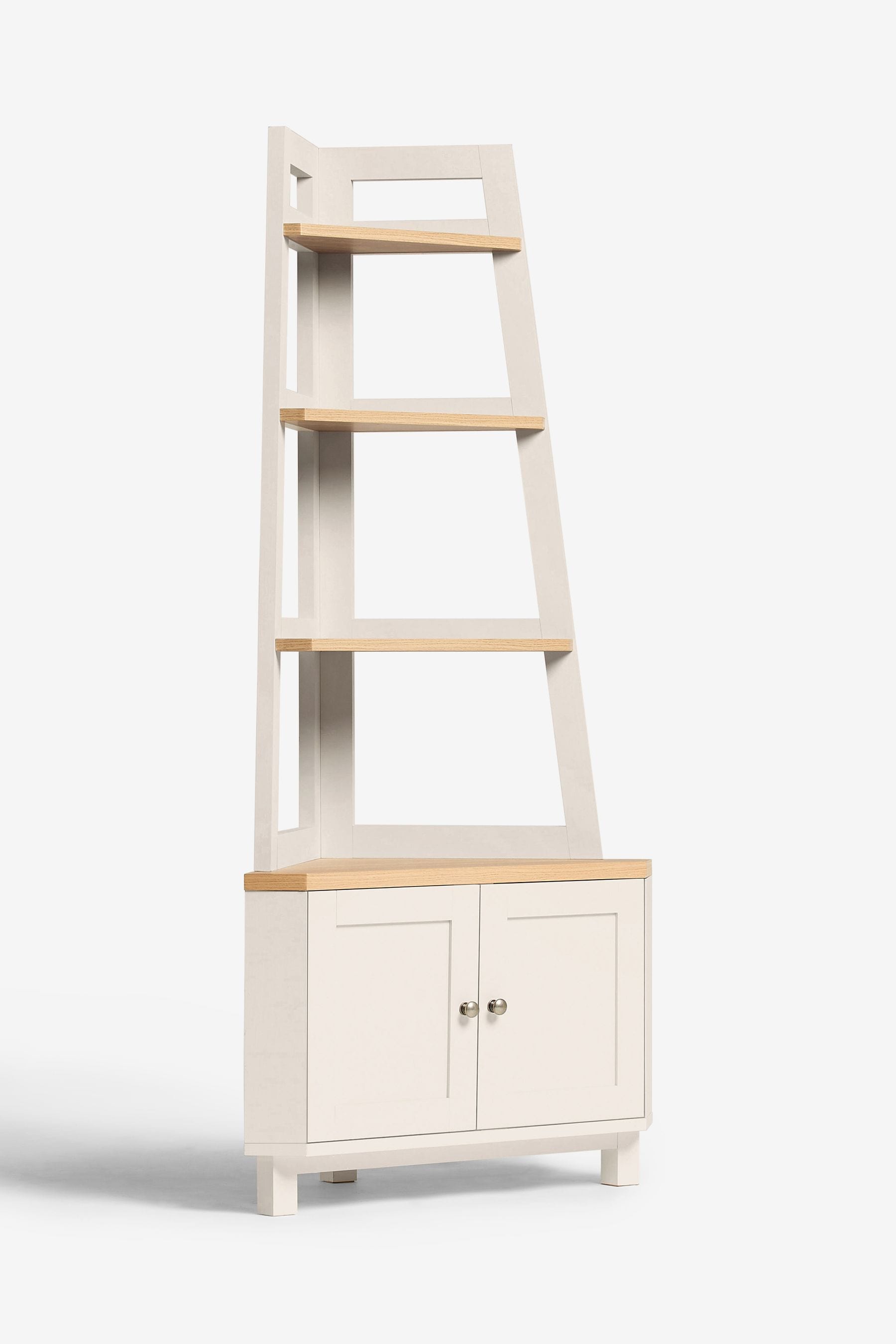Cream and oak shop corner display unit