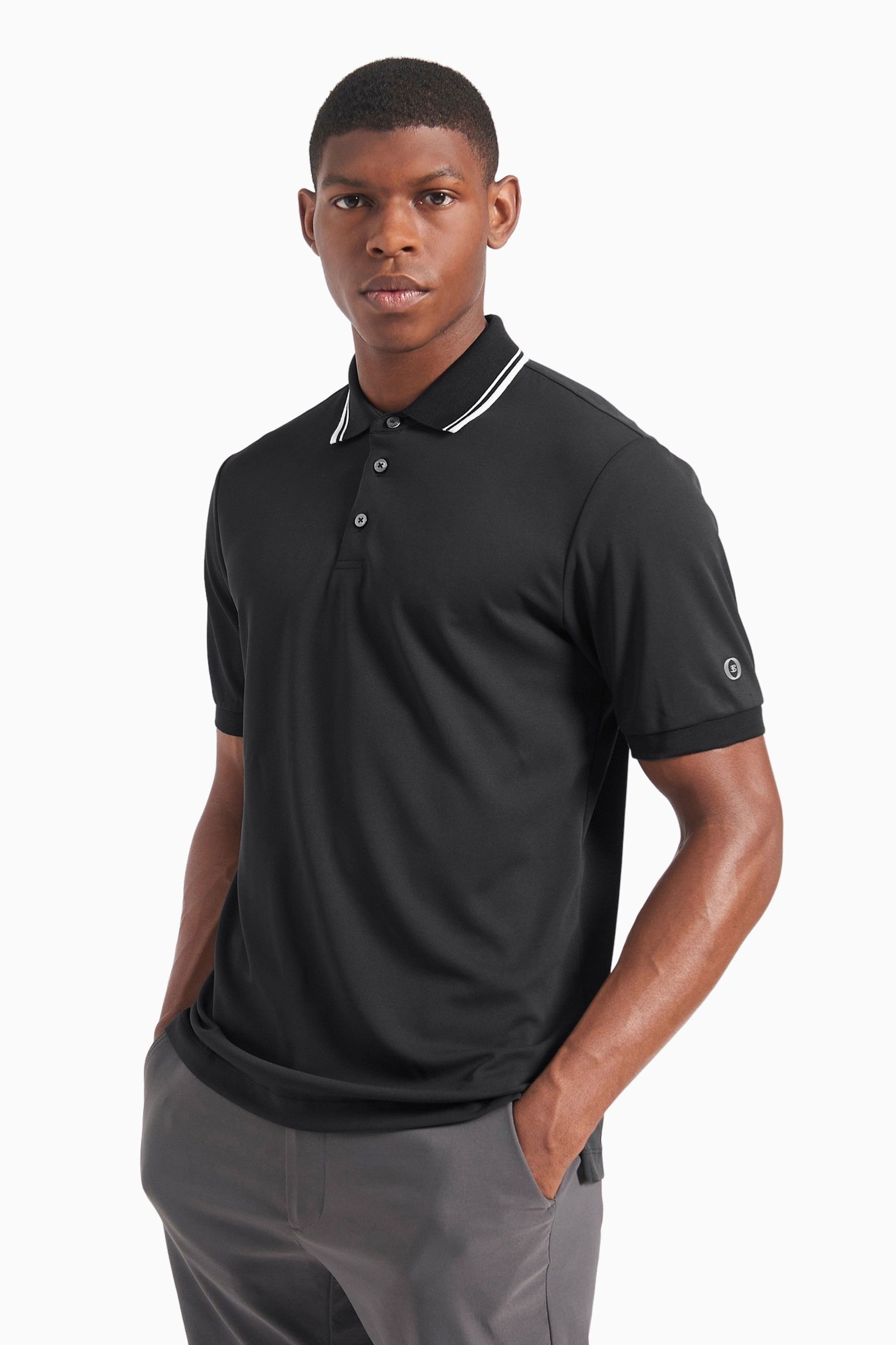 Buy Ben Sherman Black Short Sleeve 360 Motion Pique Polo Shirt