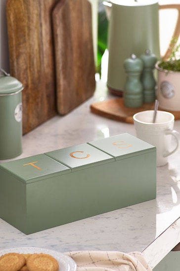 Sage Green Bamboo Tea, Coffee & Sugar Storage Box