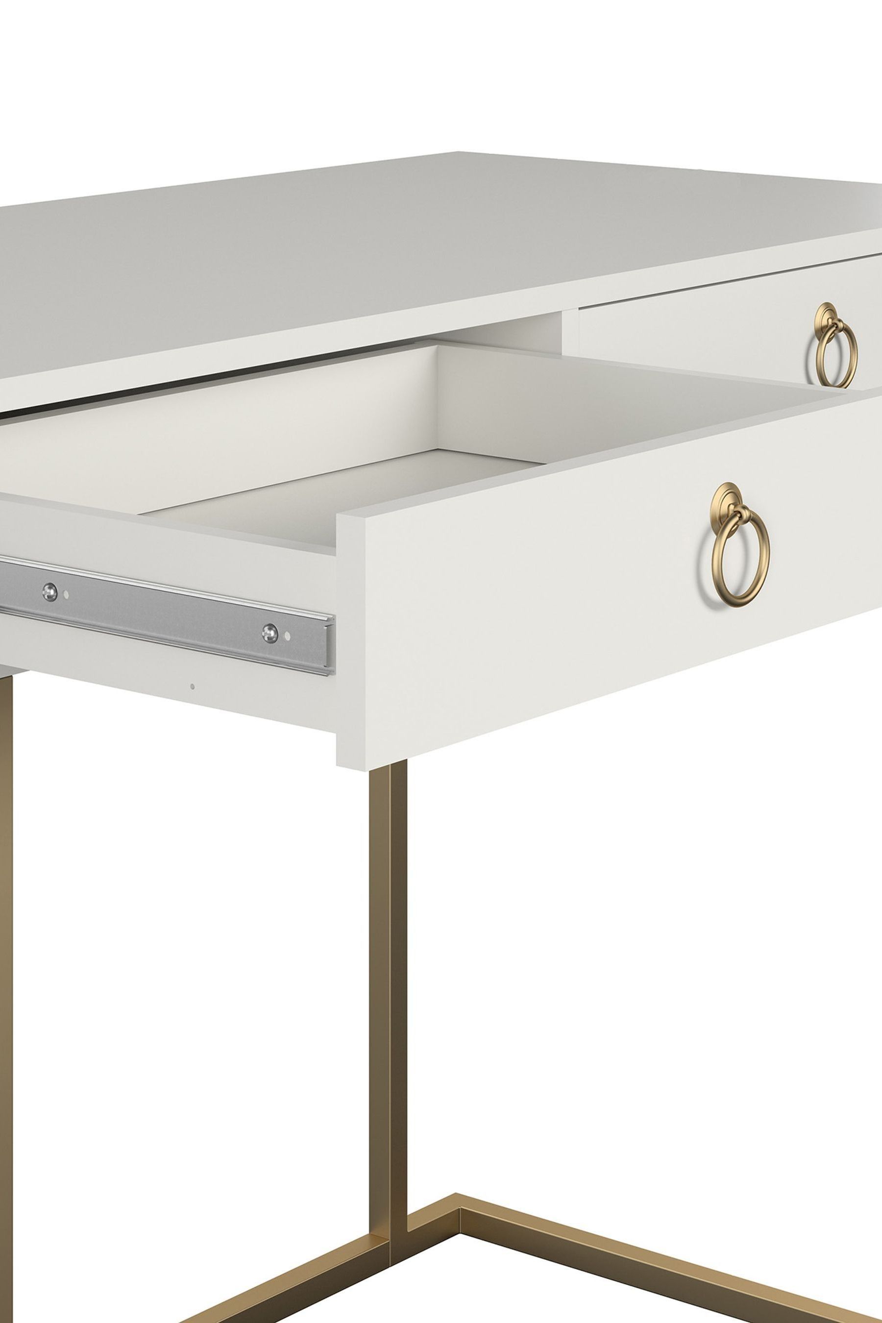 White and gold top desk with storage