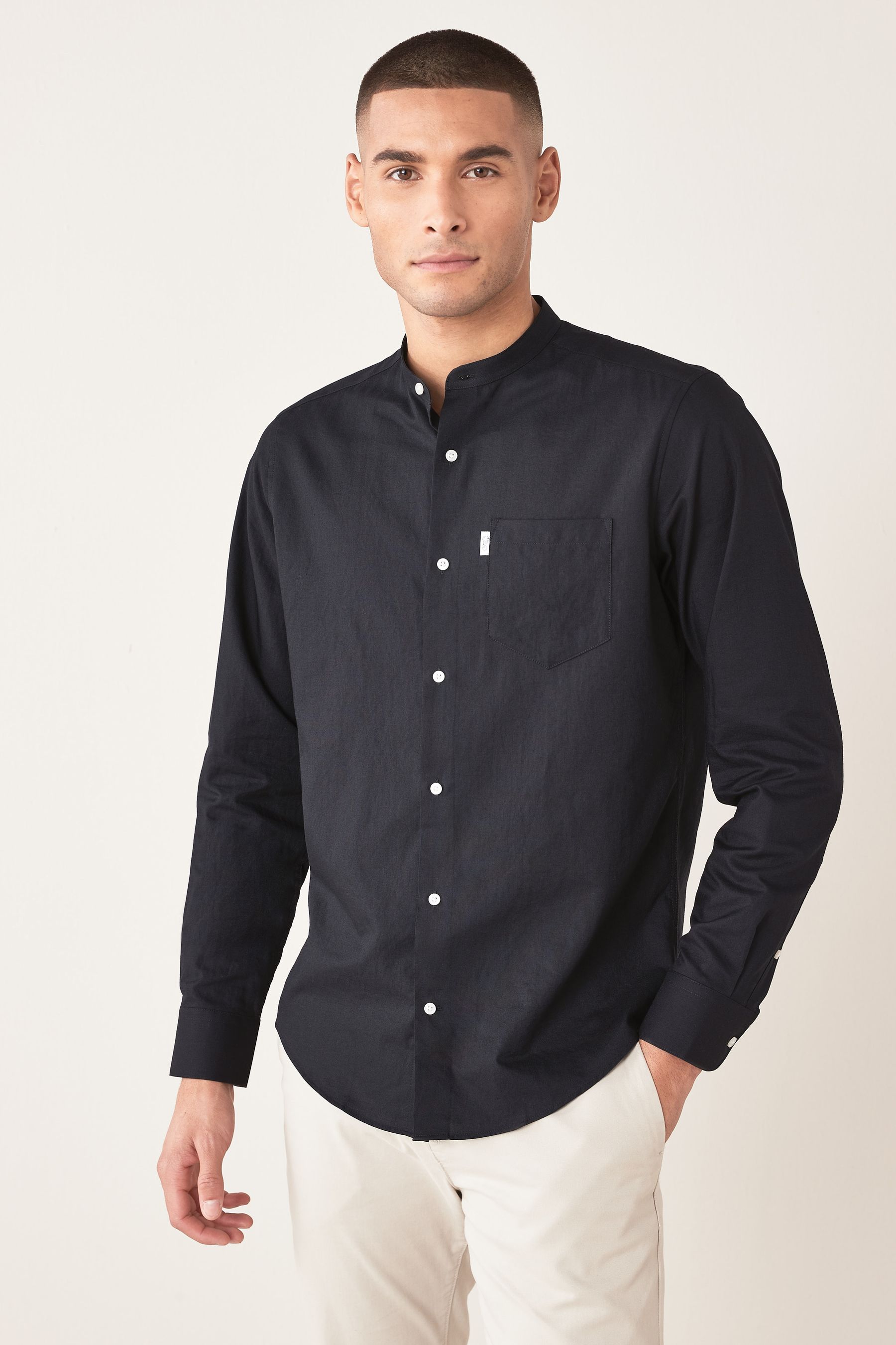 Black Grandad Collar Shirt