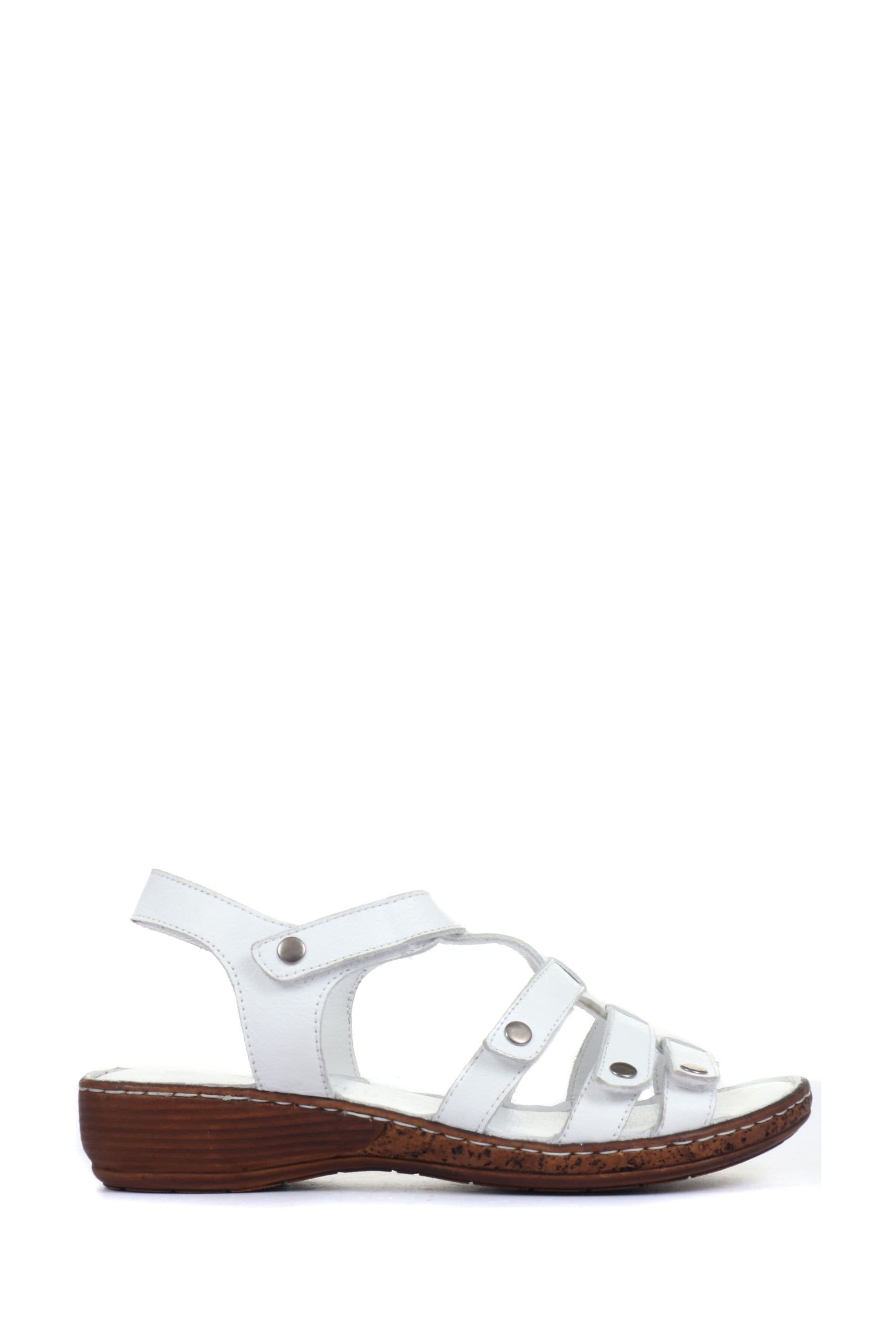 Pavers Ladies White Leather T Bar Sandals