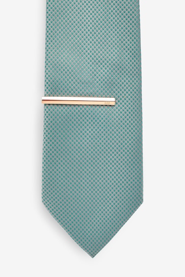 Sage Green Textured Tie And Clip