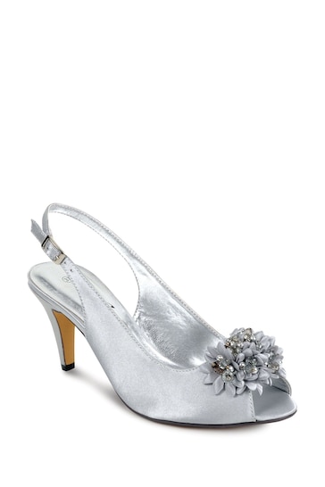 Lunar Sabrina Silver Satin Slingback Court Shoes