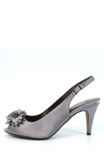 Lunar Sabrina Grey Satin Slingback Court Shoes