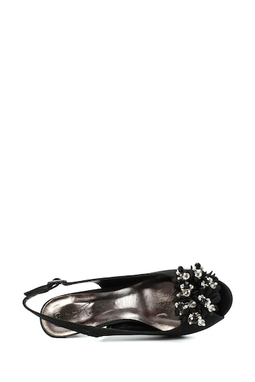 Lunar Sabrina Black Satin Slingback Court Shoes