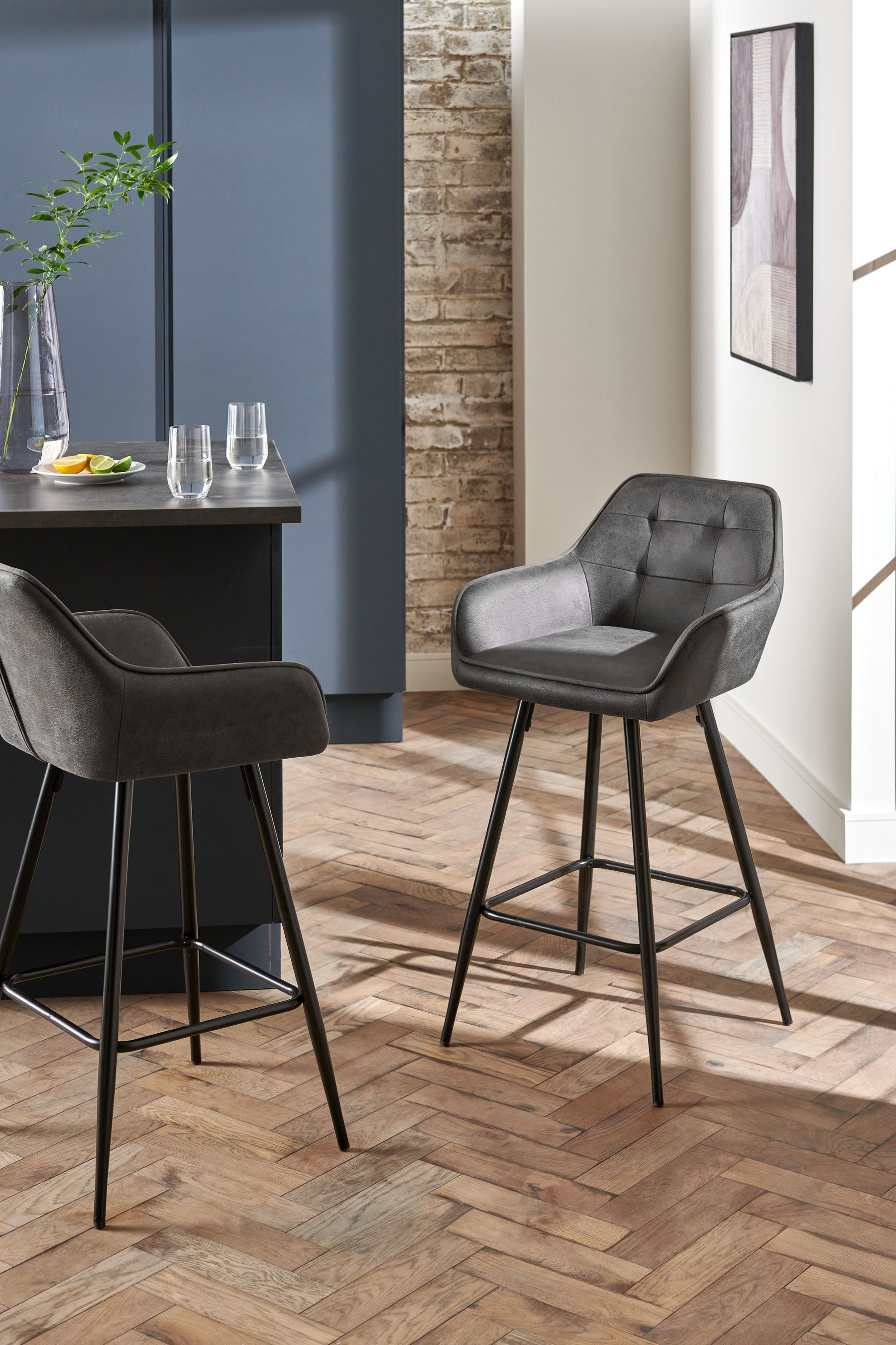 Monza Faux Leather Dark Grey Cole Fixed Height Arm Kitchen Bar Stool
