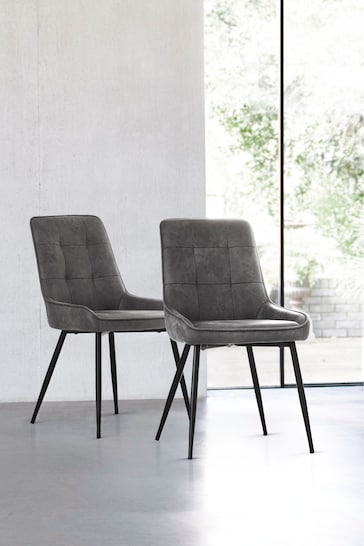 Set of 2 Monza Faux Leather Dark Grey Cole Non Arm Dining Chairs