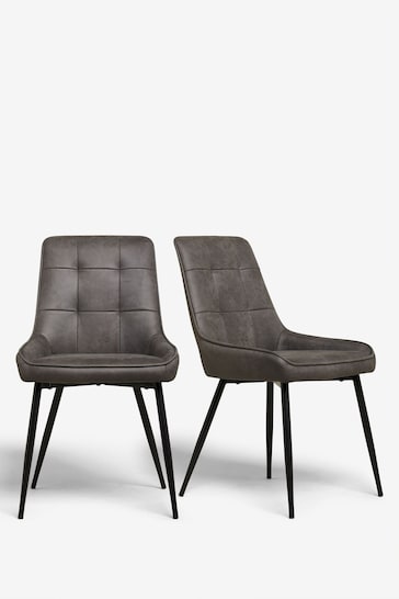 Set of 2 Monza Faux Leather Dark Grey Cole Non Arm Dining Chairs