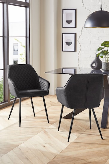 Set of 2 Monza Faux Leather Dark Grey Hamilton Arm Dining Chairs