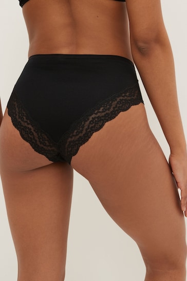 Black High Rise High Leg Cotton and Lace Knickers 4 Pack