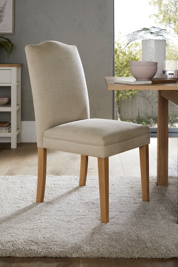 Set of 2 Soft Linen Look Light Natural Malvern Oak Effect Leg Dining Chairs