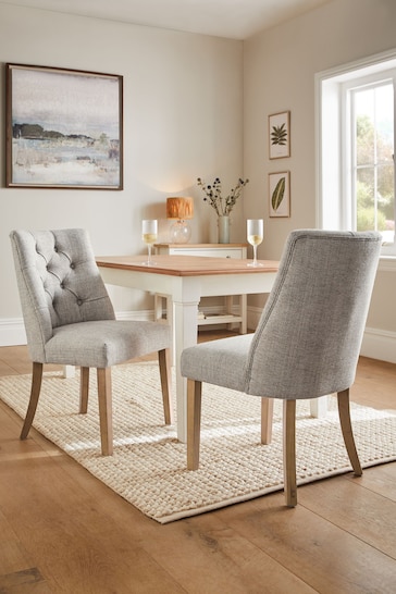 Set of 2 Chunky Weave Dove Grey Wolton Collection Luxe Light Wood Leg Dining Chairs