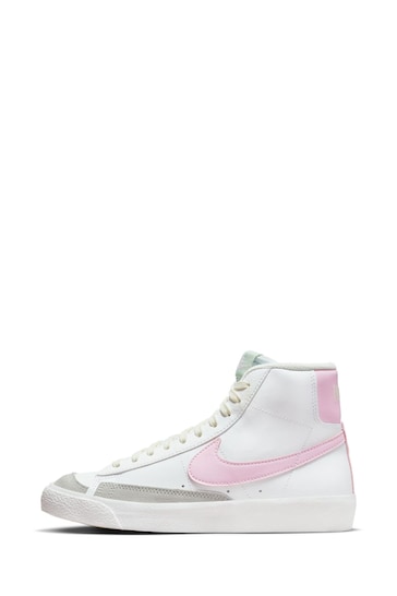 Nike White/Pink Blazer 77 Mid Youth Trainers