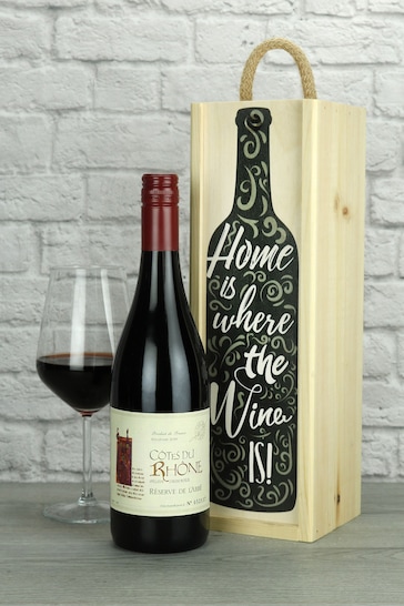 Cotes du Rhone Red Wine Wood Box Gift by Le Bon Vin