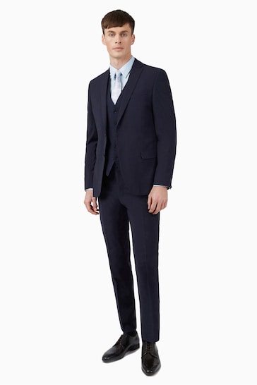 Ted Baker Premium Navy Blue Wool Panama Slim Suit: Jacket