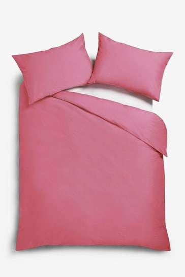 Pink Bright Cotton Rich Plain Duvet Cover and Pillowcase Set