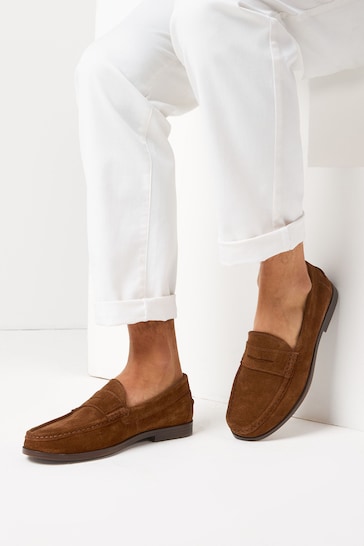 Brown Suede Regular Fit Penny Loafers