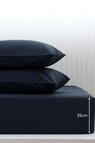 Blue Ink Navy Cotton Rich Deep Fitted Sheet