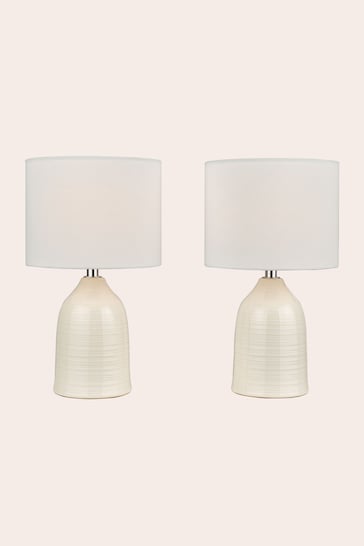 Laura Ashley Set of 2 Cream Penny Complete Ceramic Table Lamps