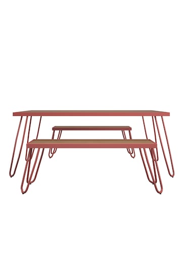 Novogratz Red Paulette Outdoor Table and Bench Set