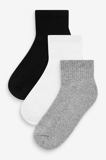 Black/Grey/White 3 Pack Cushioned Mid Height Socks