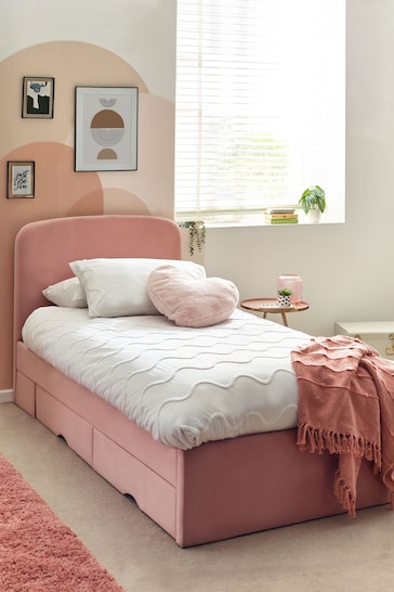 Opulent Velvet Blush Pink Matson Kids Upholstered Drawer Storage Bed Frame