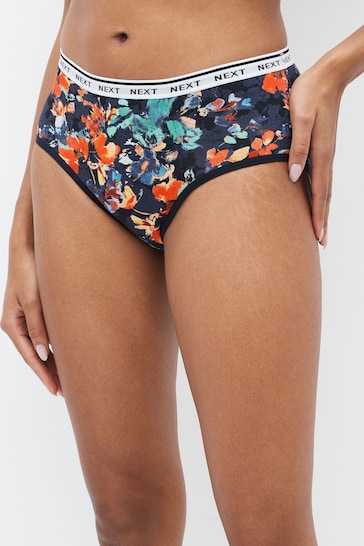 Navy Floral Print/Plain Navy Short Heavy Flow Period Knickers 2 Pack