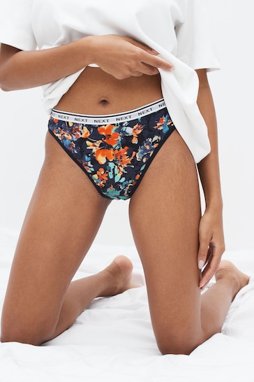 Navy Floral Print/Plain Navy High Leg Heavy Flow Period Knickers 2 Pack