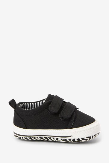 Black Two Strap Baby Pram Shoes apoyo (0-24mths)