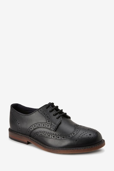Black Wide Fit (G) Leather Brogues