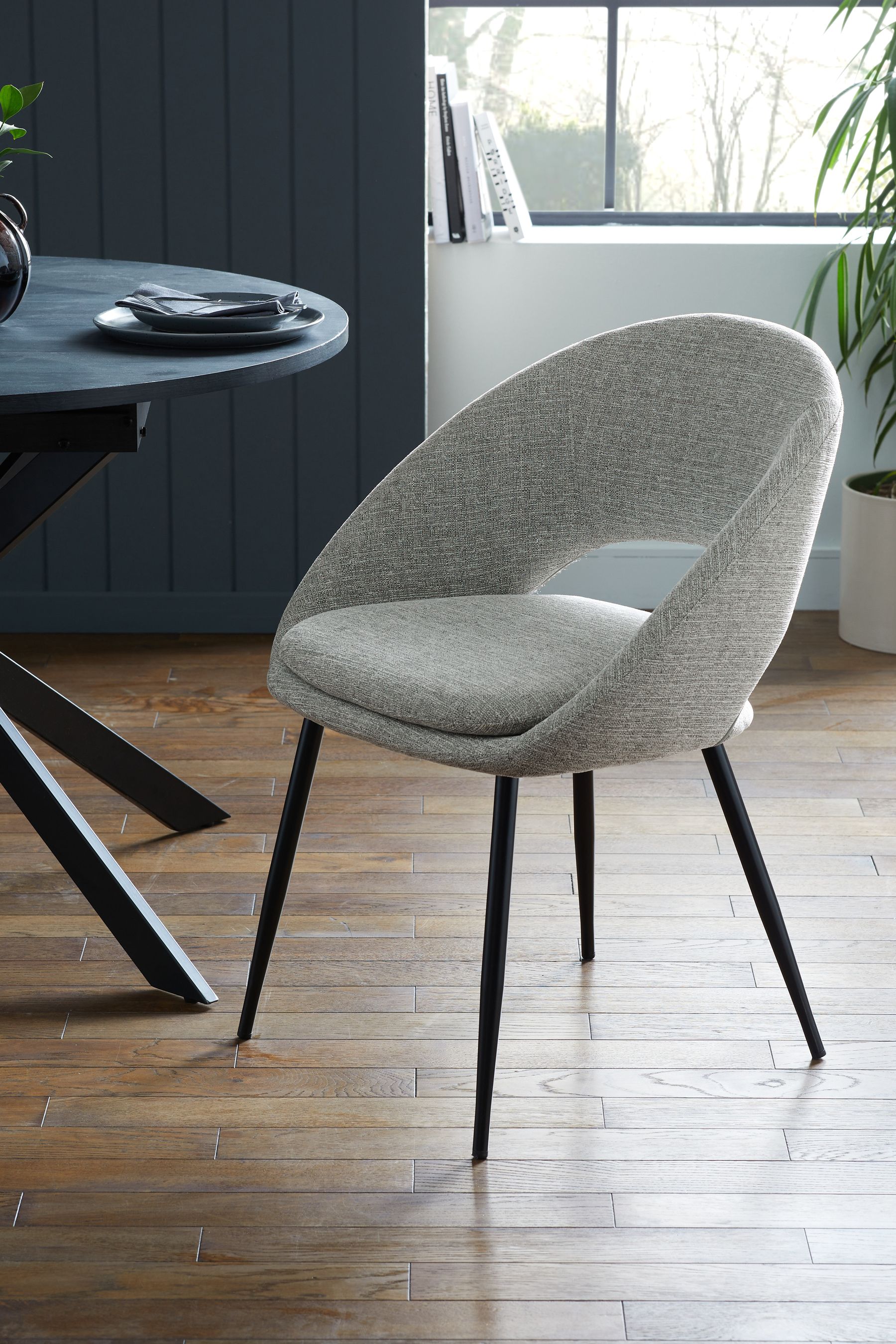 Buy Set of 2 Tweedy Plain Mid Grey Hewitt Black Leg Dining Chairs from