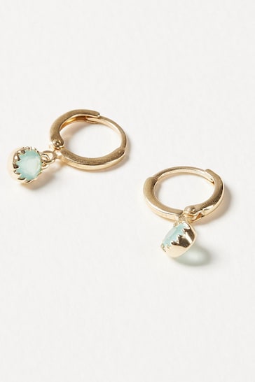 Oliver Bonas Alula Round Blue Chalcedony Drop Gold Plated Huggie Earrings