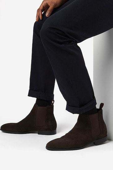 Dune London Brown Suede Mantle Chelsea Boots