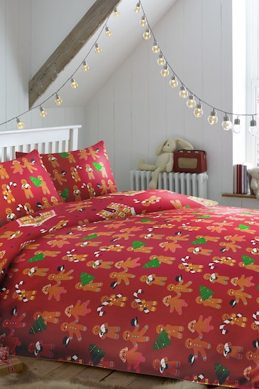 Bedlam Red Gingerbread Christmas Duvet Cover and Pillowcase Set