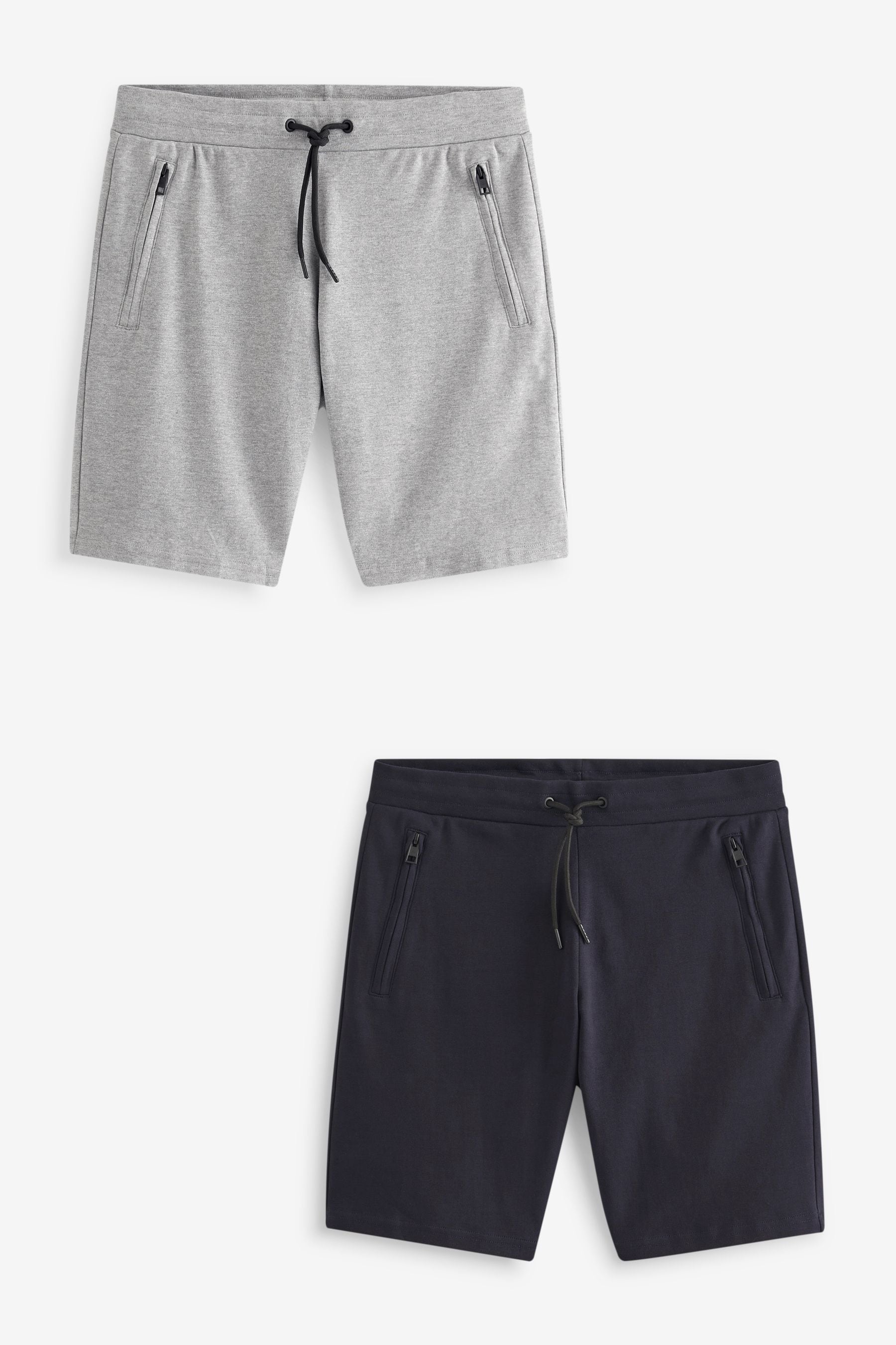 Buy Navy Blue Grey 2 Pack Straight Zip Pocket Jersey Shorts from