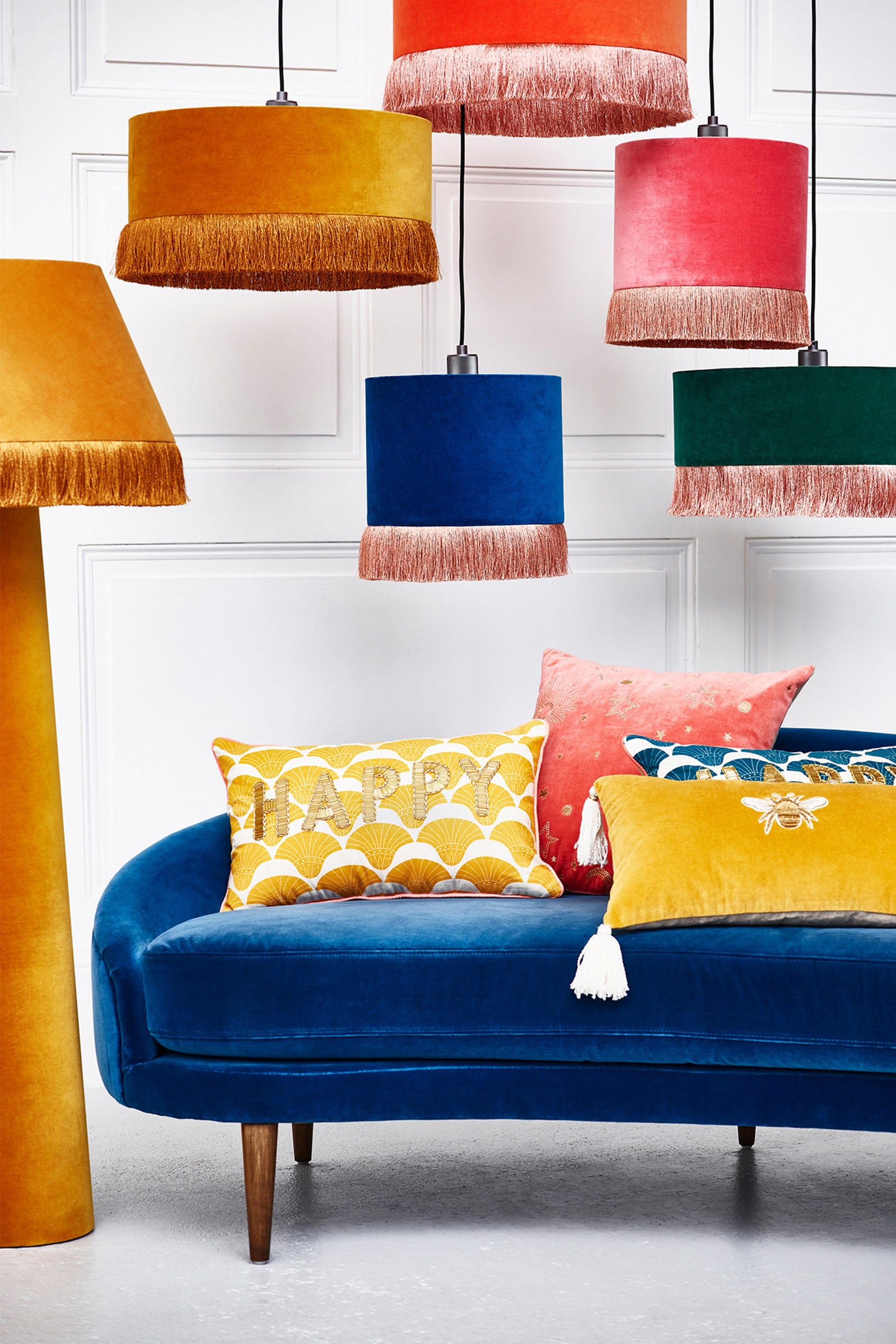 Buy Oliver Bonas Yellow Velvet and Tassel Light Shade from the