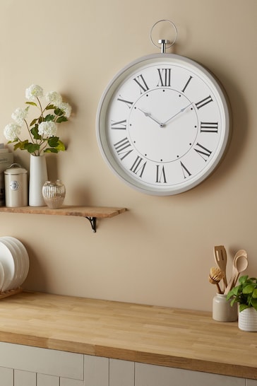 Grey 61cm Extra Large Pretty Vintage Wall Clock