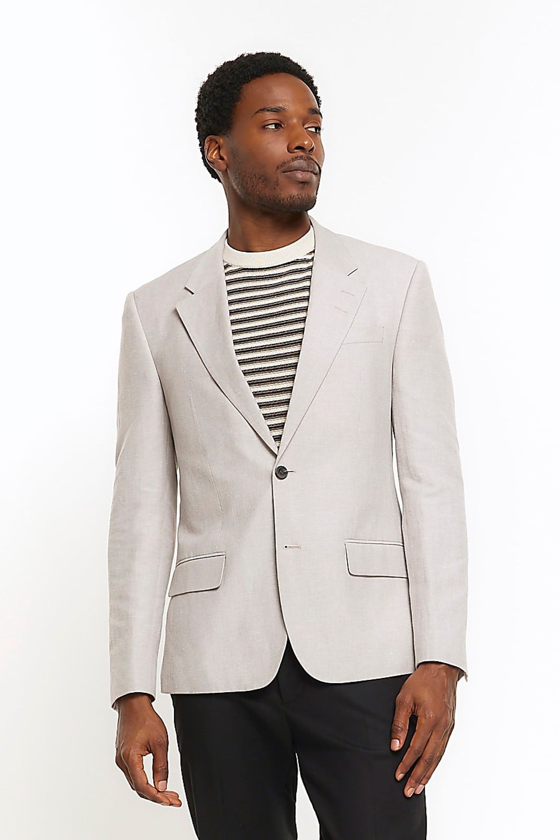 Buy River Island Grey Linen Single Breasted Slim Fit Suit Jacket