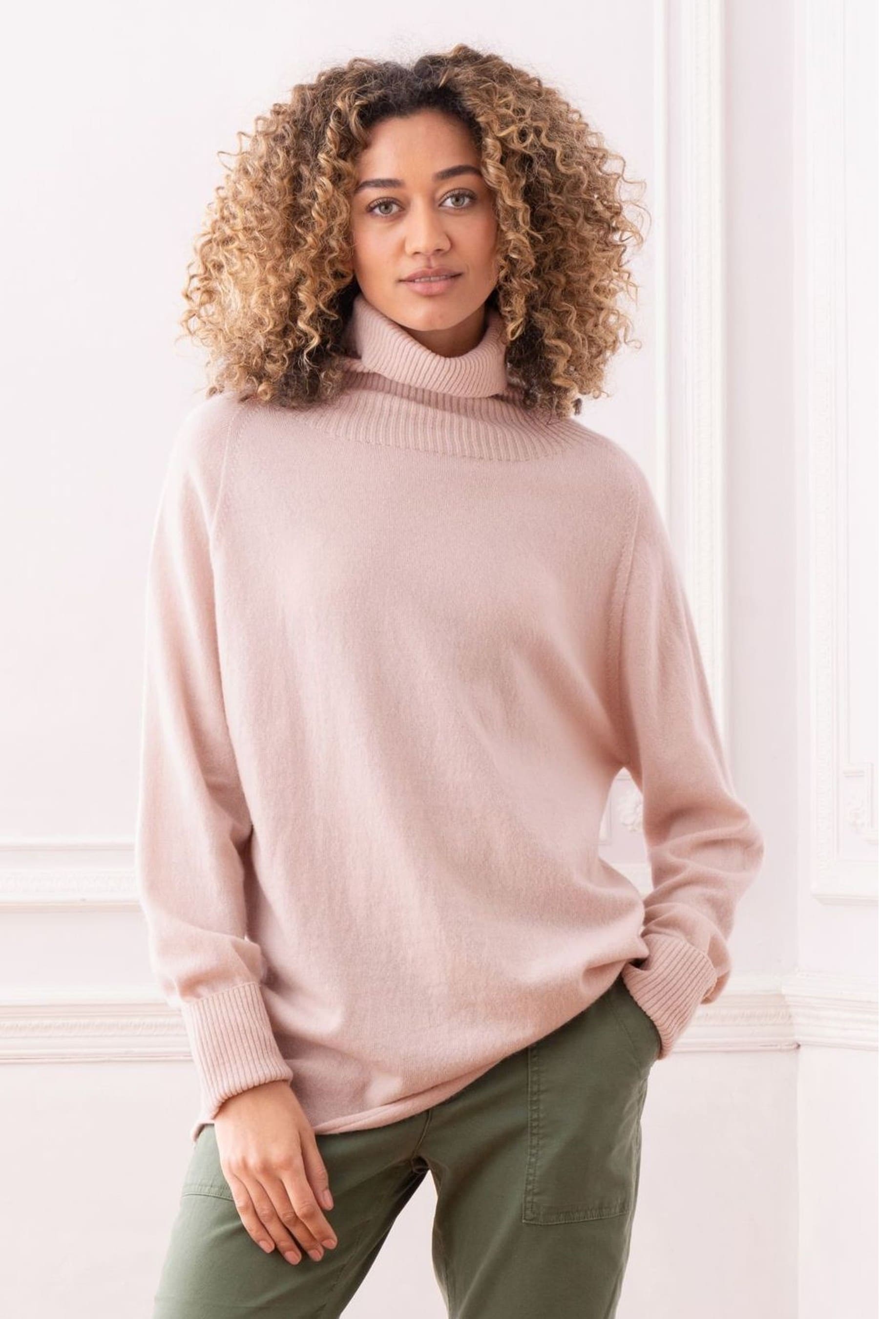 Pale pink roll neck cheap jumper