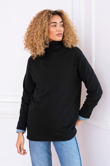 Celtic & Co. Womens Black Geelong Slouch Roll Neck Jumper